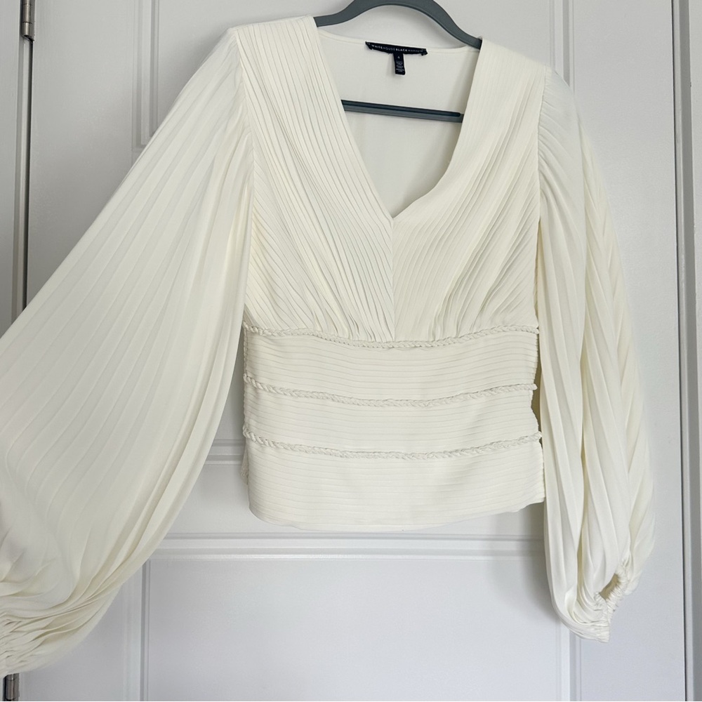 White House Black Market Pintucked Banded Bottom Blouse, White Cream | Size 4 - Picture 4 of 8